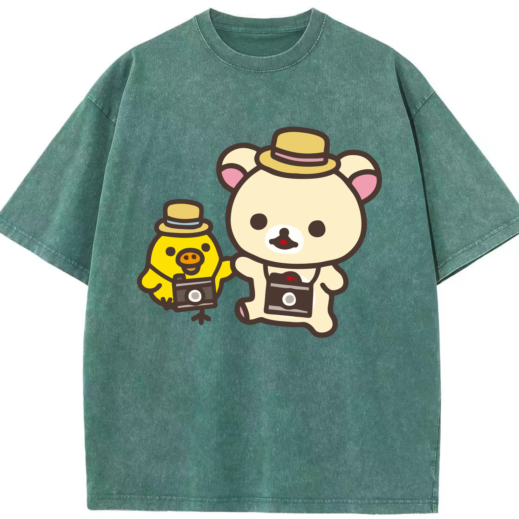 （画像用） リラックマ リラックマ キイロイトリ Rilakkuma Korilakkuma Kiiroitori 綿100% ヴィンテージ風 半袖Tシャツ（フロントプリント）